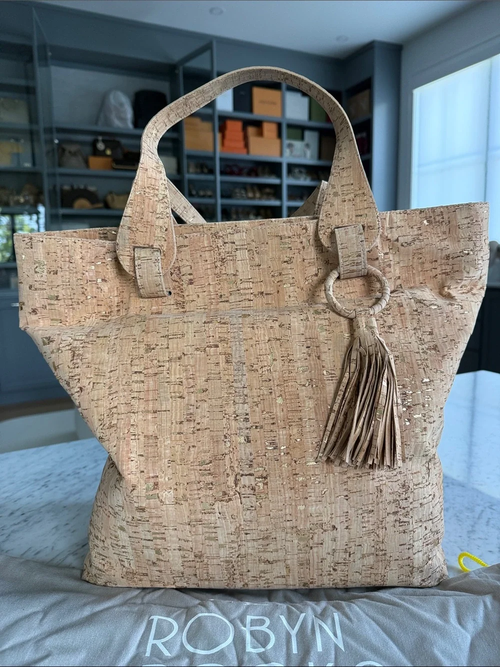 Robyn Brooks Cork Tote Bag with Tassel